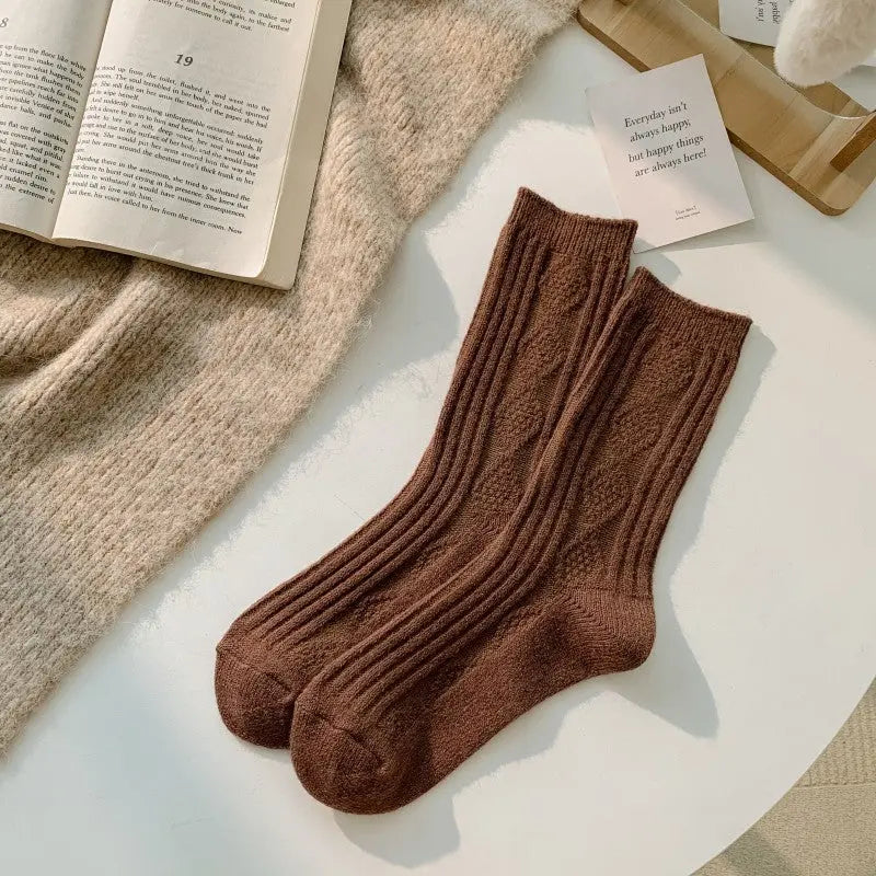 2Pcs Thermal Wool Lounge Socks Set for Women with Thick Knit and Solid Color Winter Design