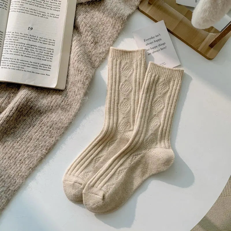 2Pcs Thermal Wool Lounge Socks Set for Women with Thick Knit and Solid Color Winter Design