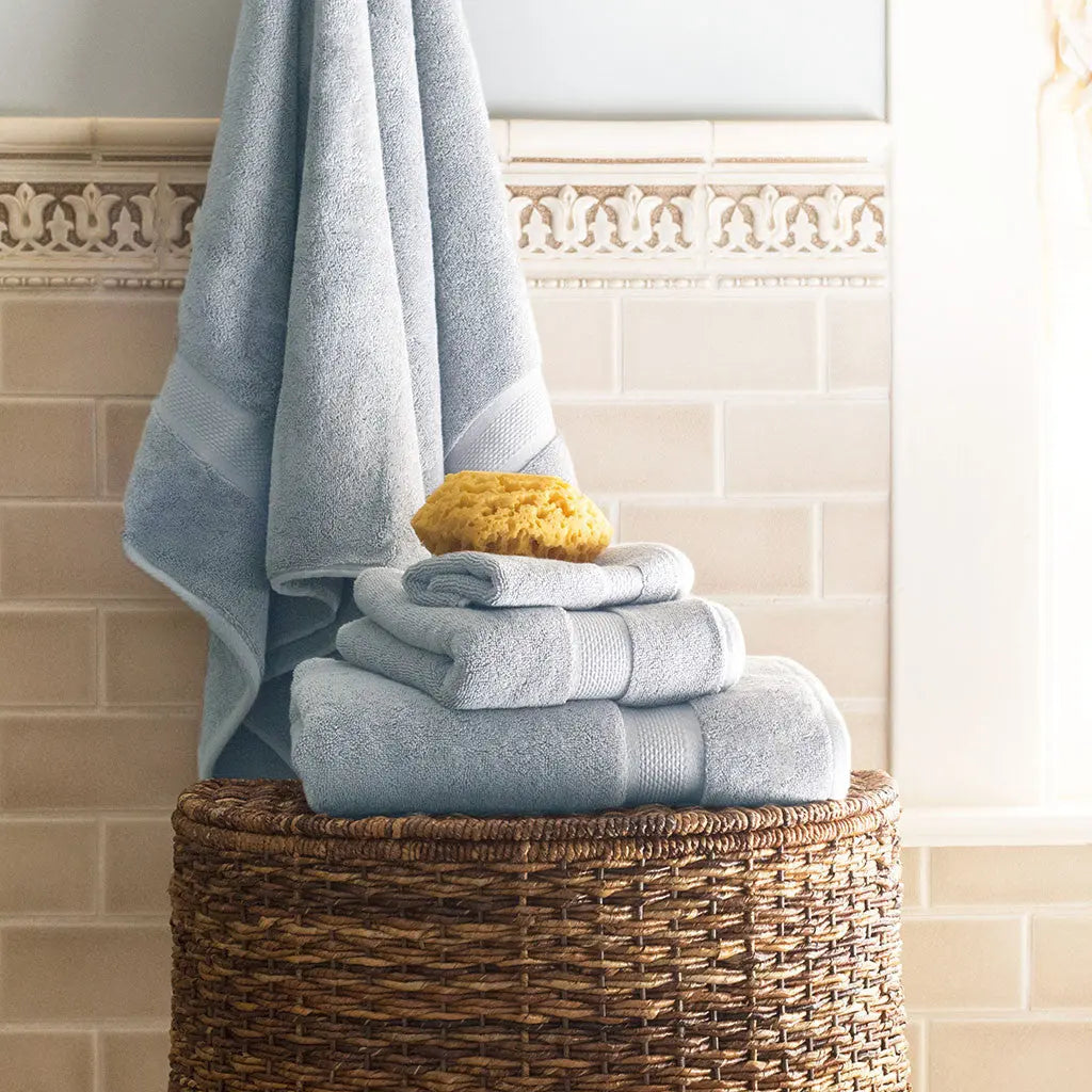 Classic Blue Washcloth Made from Long Staple Cotton with Diamond Dobby Trim