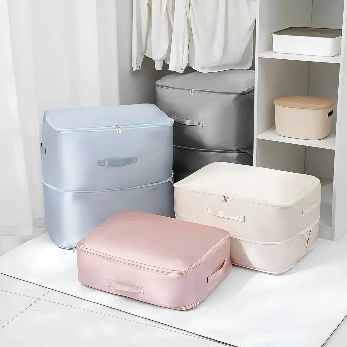 Zipper Vacuum-Free Storage Bags for Clothing, Quilts, and Wardrobe Organization with Space-Saving Compression