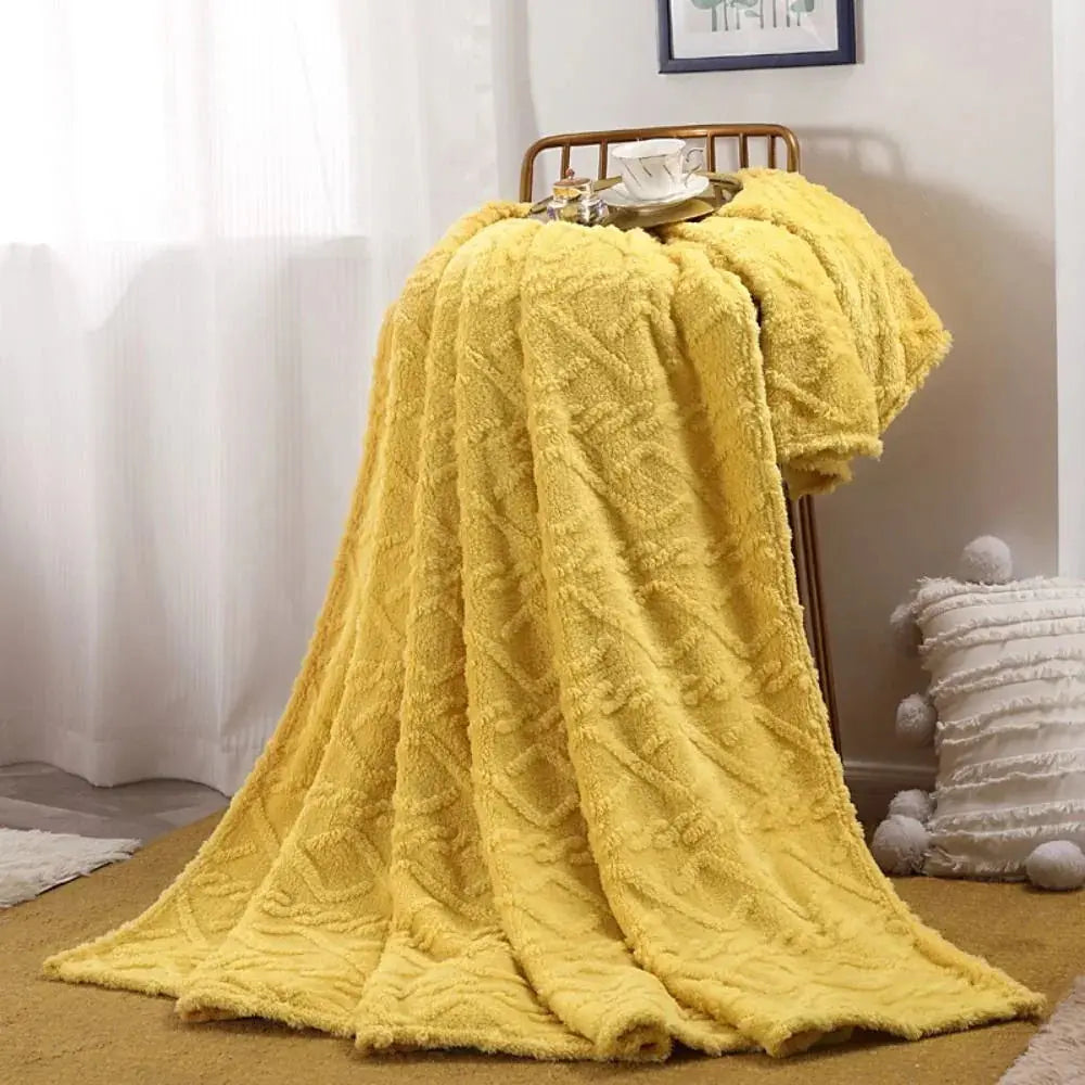 Faux Fur Throw Blanket with Double Sided Ruched Texture for Cozy Everyday Home Use