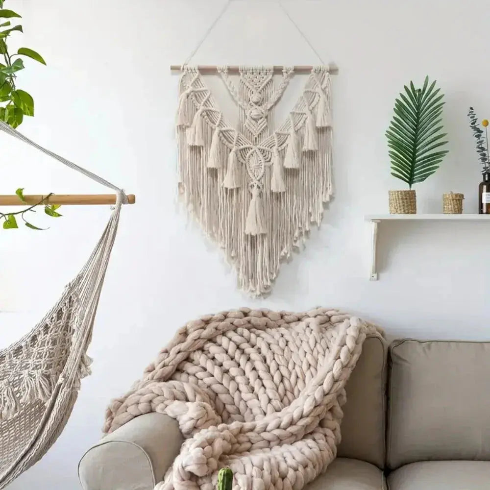Boho Woven Geometric Wall Tapestry with Textured Weave for Home and Dorm Décor
