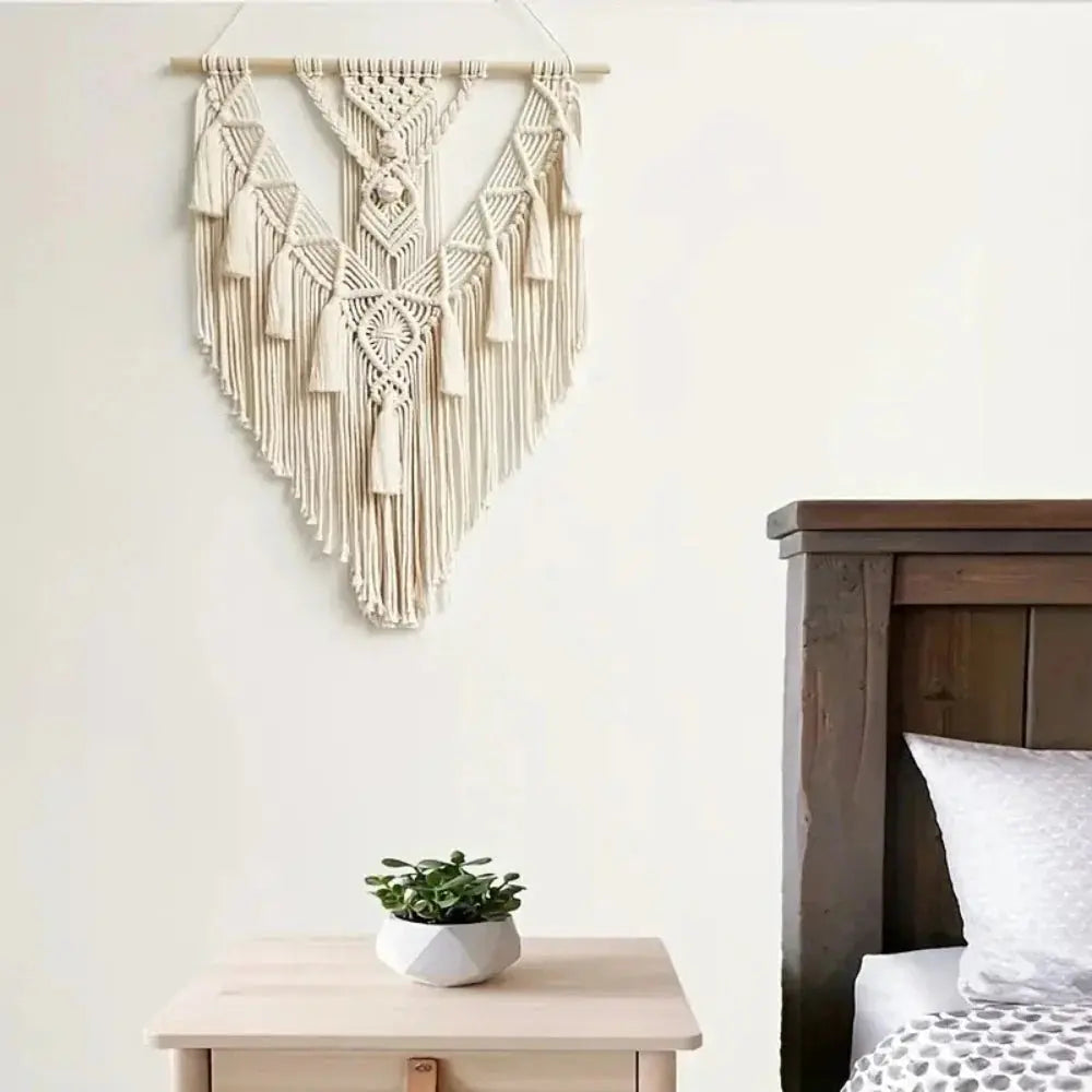 Boho Woven Geometric Wall Tapestry with Textured Weave for Home and Dorm Décor