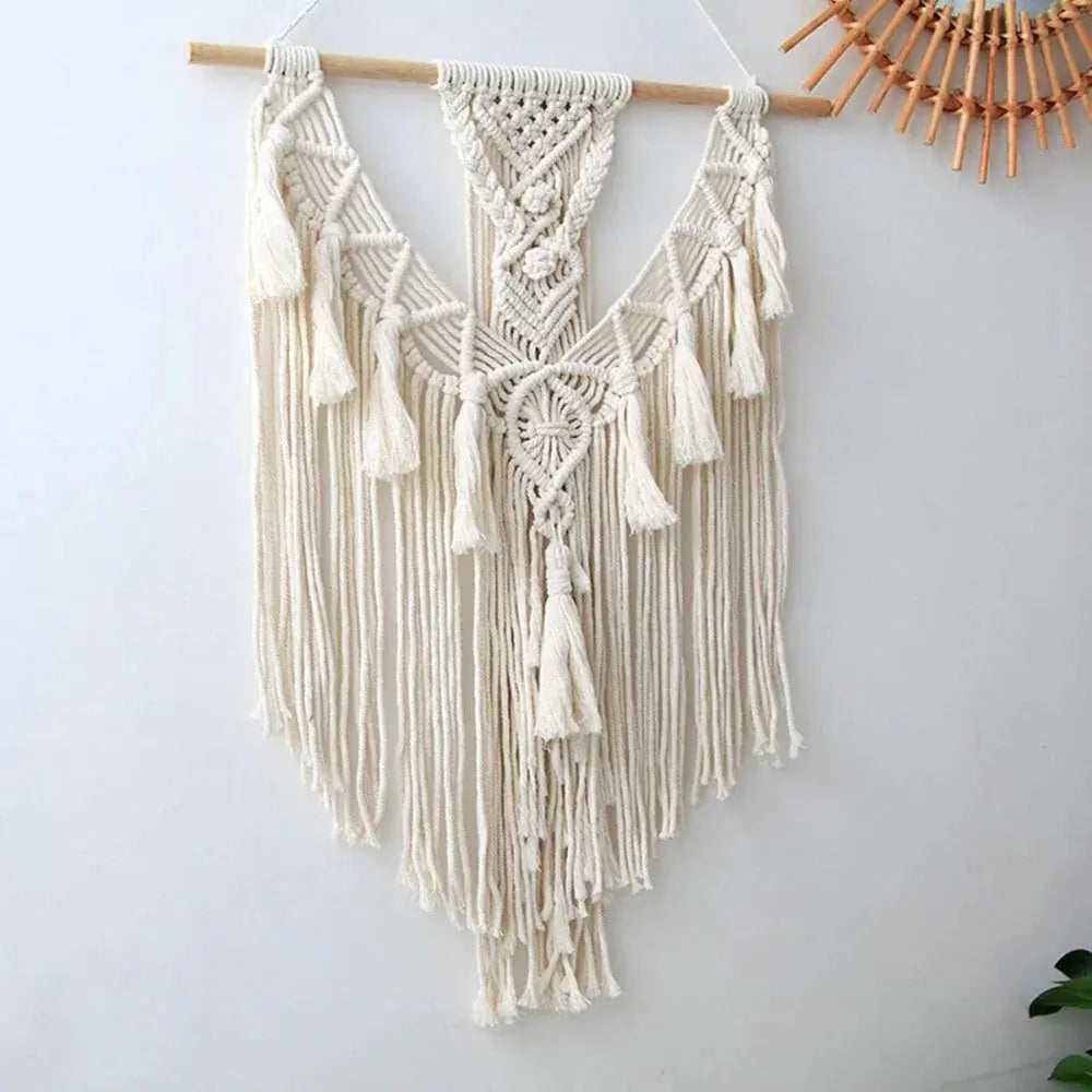 Boho Woven Geometric Wall Tapestry with Textured Weave for Home and Dorm Décor