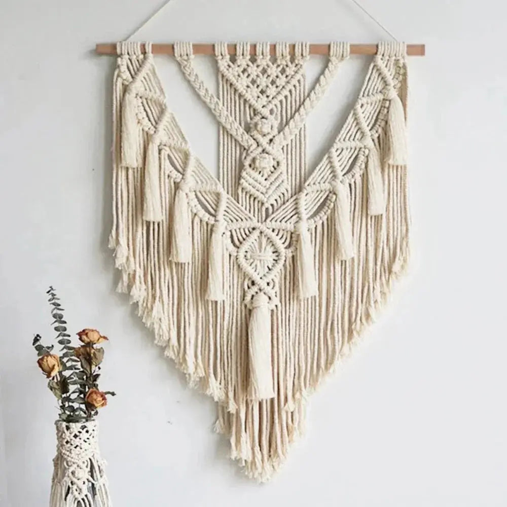 Boho Woven Geometric Wall Tapestry with Textured Weave for Home and Dorm Décor