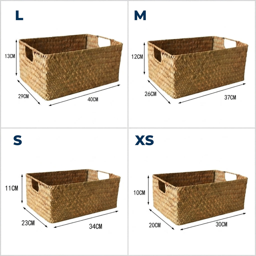 Natural Woven Seaweed Storage Basket with Open Design for Kitchen and Home Organization