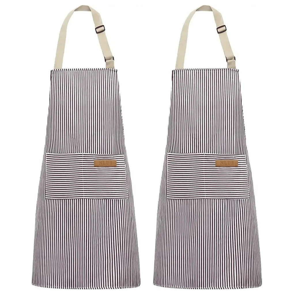 2 Pcs Striped Kitchen Cooking Apron Adjustable Neck Bib Apron with Two Pockets for Chef Baking Restaurant Work