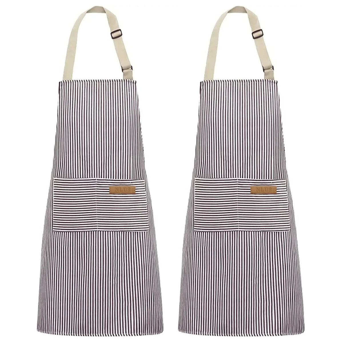 2 Pcs Striped Kitchen Cooking Apron Adjustable Neck Bib Apron with Two Pockets for Chef Baking Restaurant Work