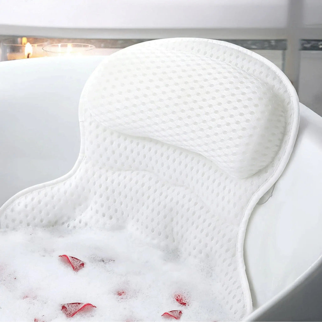 Luxury Bath Pillow with 3D Mesh Fabric and Secure Suction Cups for Comfortable Tub and Spa Soaking