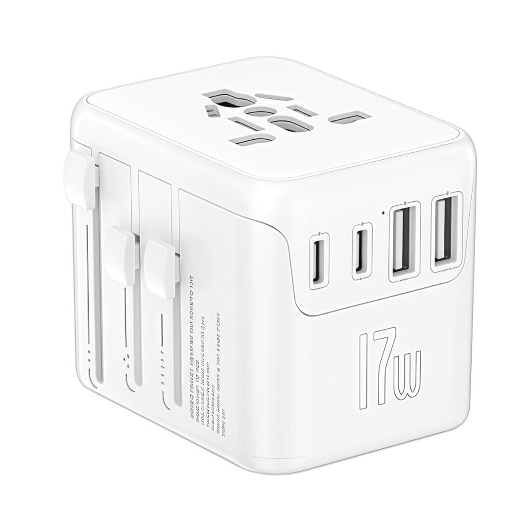 20W 2U-2C Universal Travel Adapter with USB and Type C Ports for International Charging During Travel