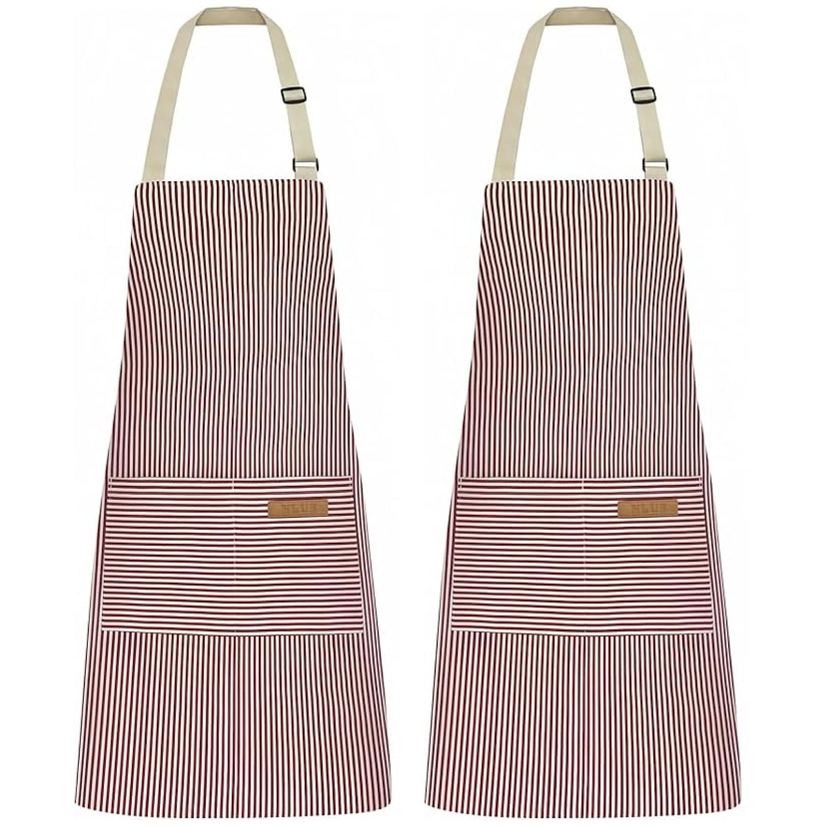 2 Pcs Striped Kitchen Cooking Apron Adjustable Neck Bib Apron with Two Pockets for Chef Baking Restaurant Work