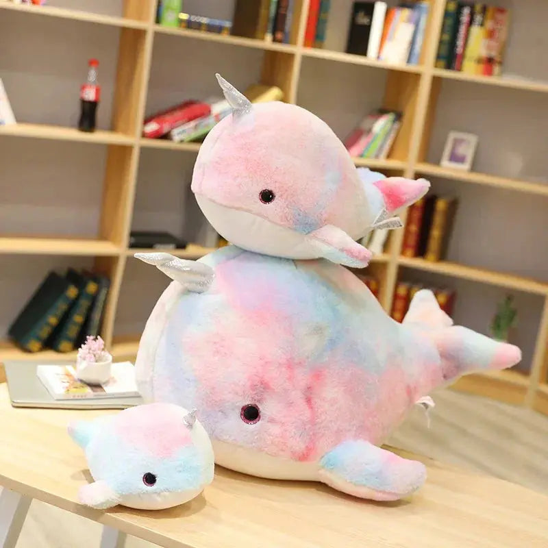 Colorful Narwhal Plush Toy with Soft Rainbow Finish for Cozy Play and Decorative Display
