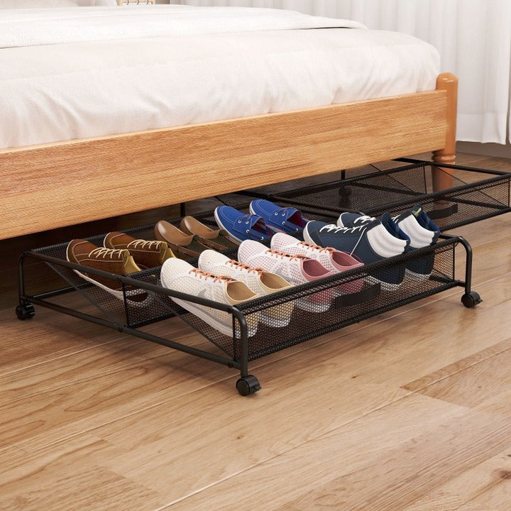 Rolling Under Bed Shoe Organizer with Wheels for Closet, Bedroom and Space-Saving Storage
