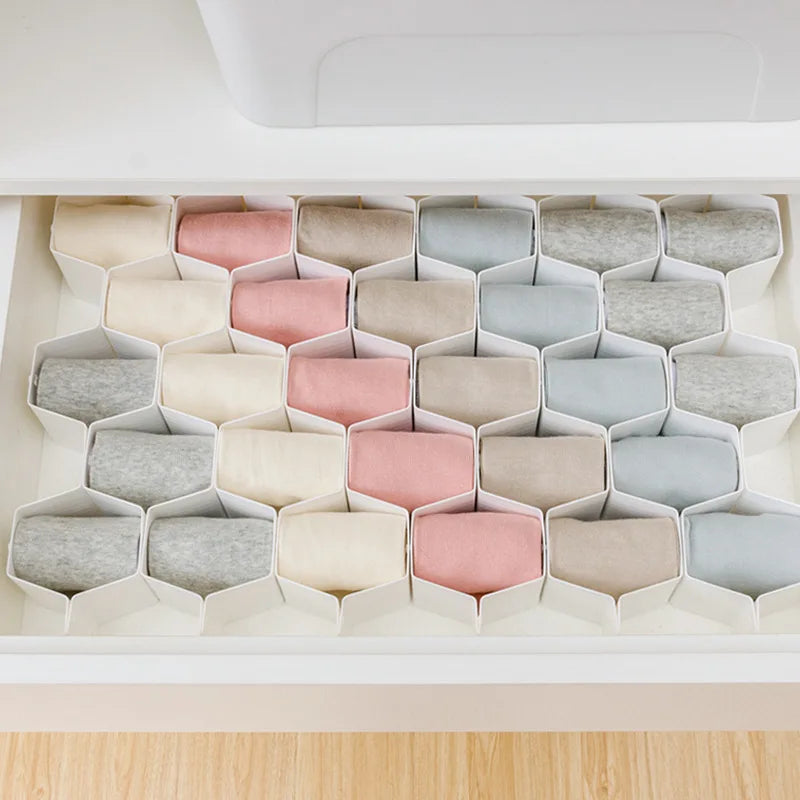 Adjustable Honeycomb Drawer Organizer Set with Divider Grid Design for Socks and Underwear Storage