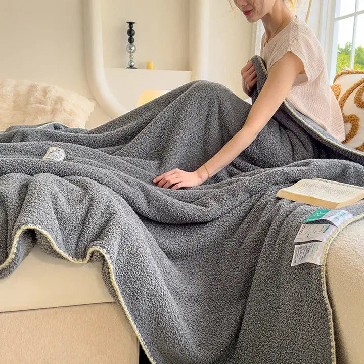 Double Thick Lamb Plush Bed Throw with Dual Layer Fleece for Winter Warmth and Home Comfort