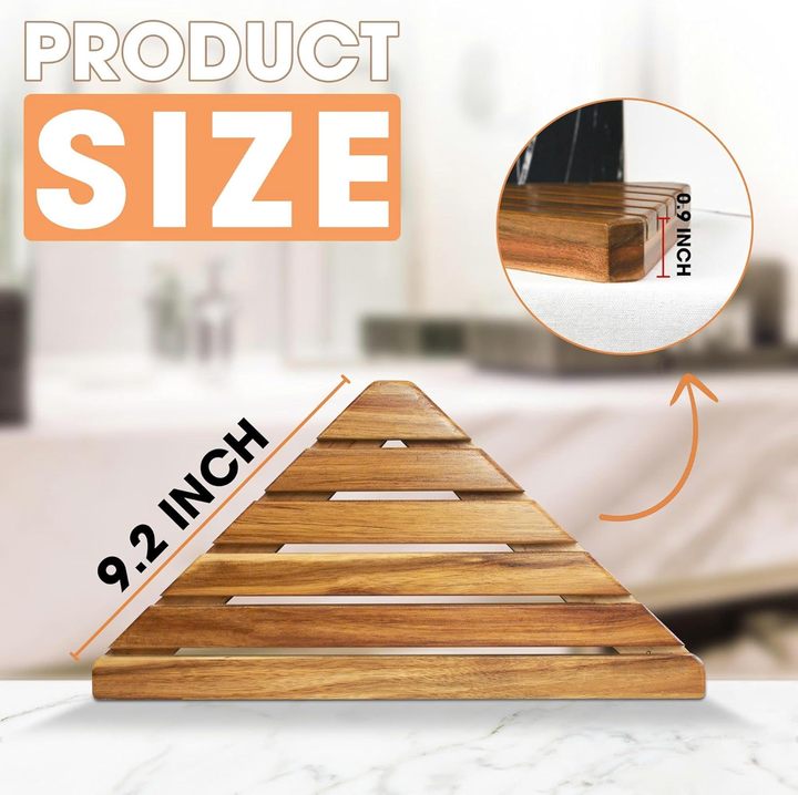 1 Pc Acacia Corner Shower Shelf with Triangular Wooden Design for Tiled Bathroom Walls and Shower Storage