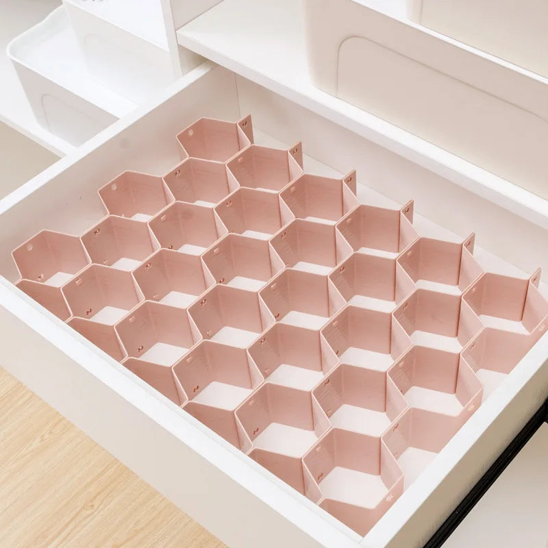 Adjustable Honeycomb Drawer Organizer Set with Divider Grid Design for Socks and Underwear Storage