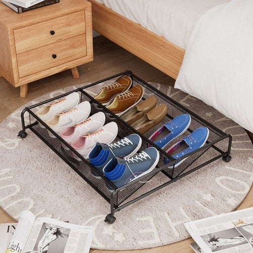 Rolling Under Bed Shoe Organizer with Wheels for Closet, Bedroom and Space-Saving Storage
