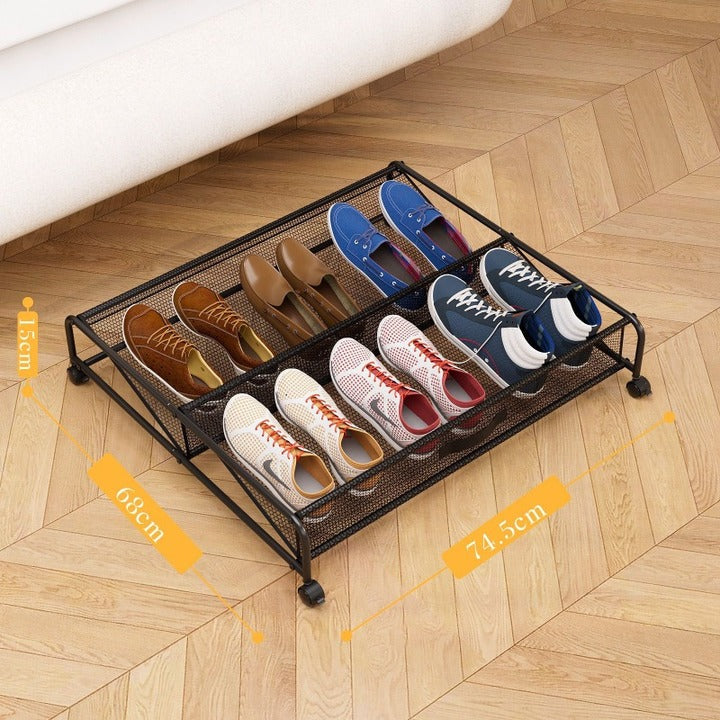 Rolling Under Bed Shoe Organizer with Wheels for Closet, Bedroom and Space-Saving Storage