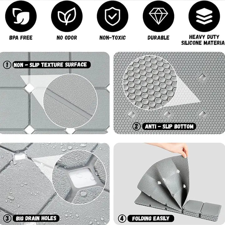 Non-Slip Silicone Bathtub Mat with Suction Cups and Drain Holes for Shower and Tub Use