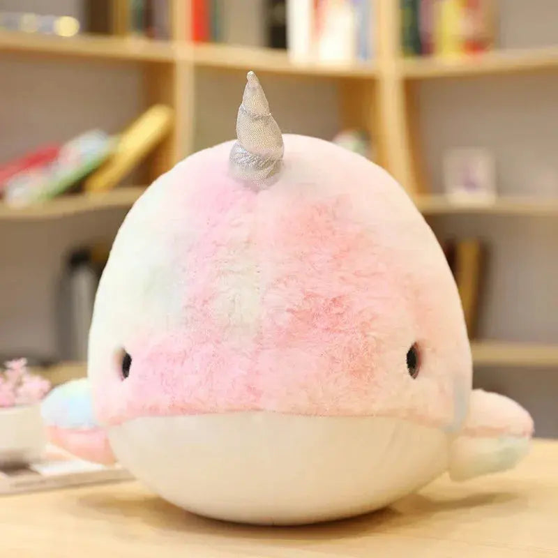 Colorful Narwhal Plush Toy with Soft Rainbow Finish for Cozy Play and Decorative Display