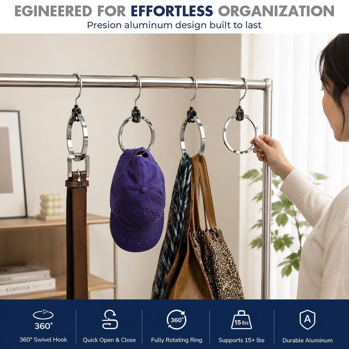 Circular Closet Organizer Hanger with Rotating Hook for Space-Saving Accessory Storage