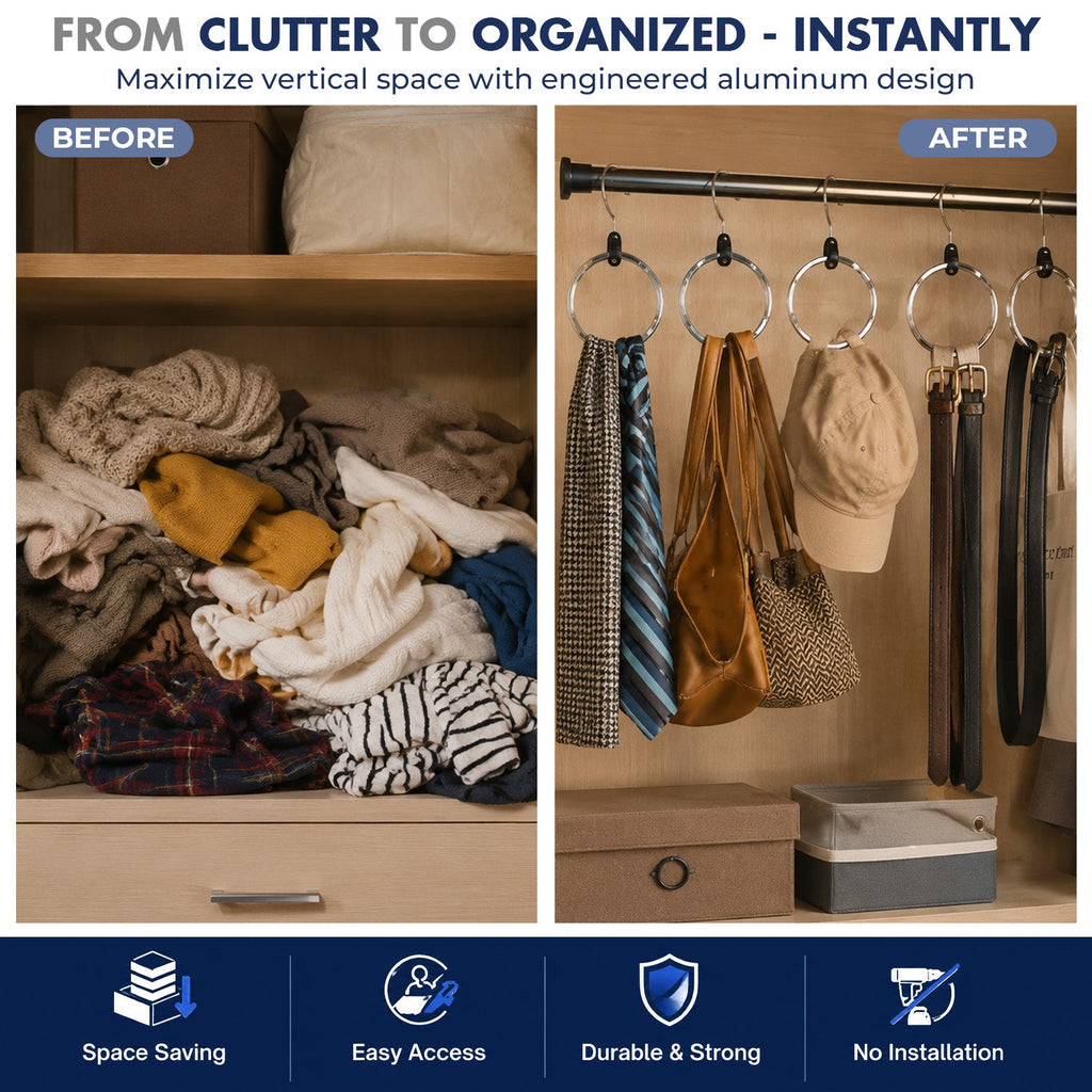 Circular Closet Organizer Hanger with Rotating Hook for Space-Saving Accessory Storage
