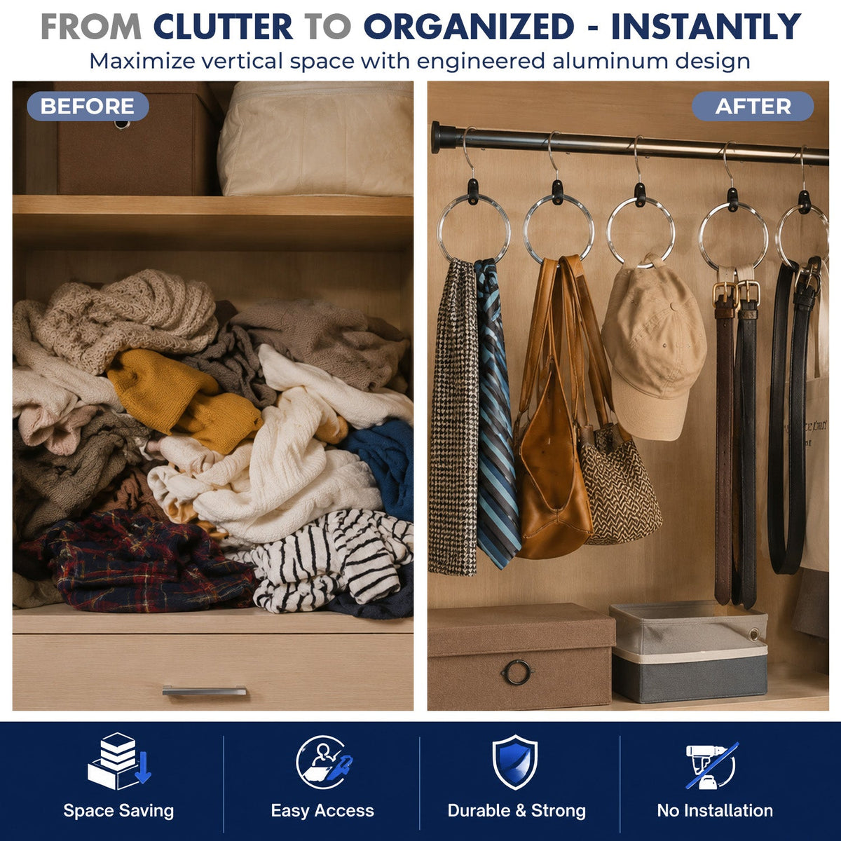 Circular Closet Organizer Hanger with Rotating Hook for Space-Saving Accessory Storage