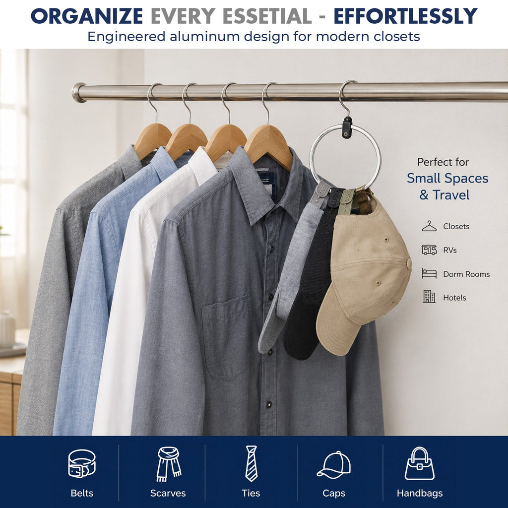 Circular Closet Organizer Hanger with Rotating Hook for Space-Saving Accessory Storage