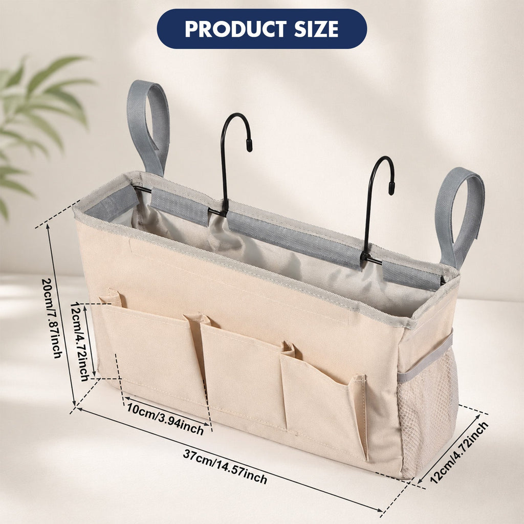 Bedside Caddy Organizer with Multiple Pockets and Hooks for Beds, Sofas and Dorm Storage
