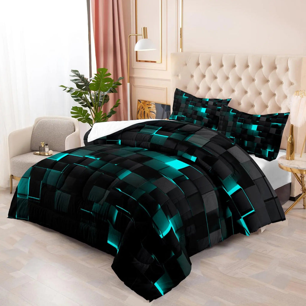 Geometric Bedding Set with 3D Square Design for Queen Bedding and Modern Rooms (Included Quilt Cover + 2 Pillowcases)