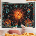 Embroidered Star and Moon Constellation Tapestry with Boho Detailing for Home Ambience