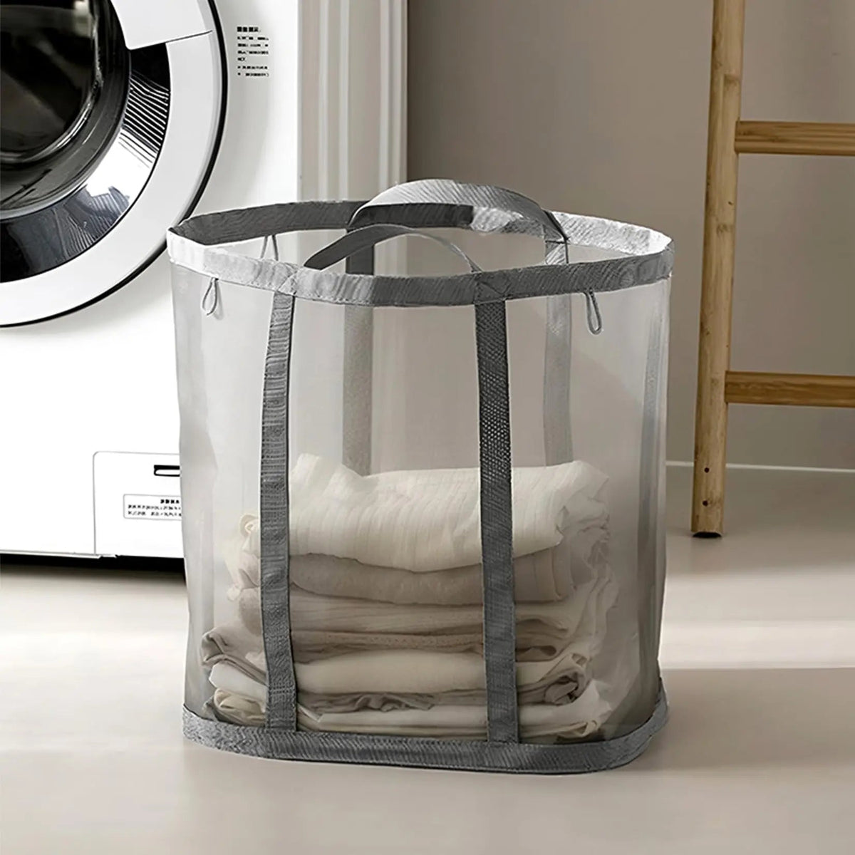 Foldable Mesh Laundry Basket with Handles and Collapsible Structure for Home and Travel Use