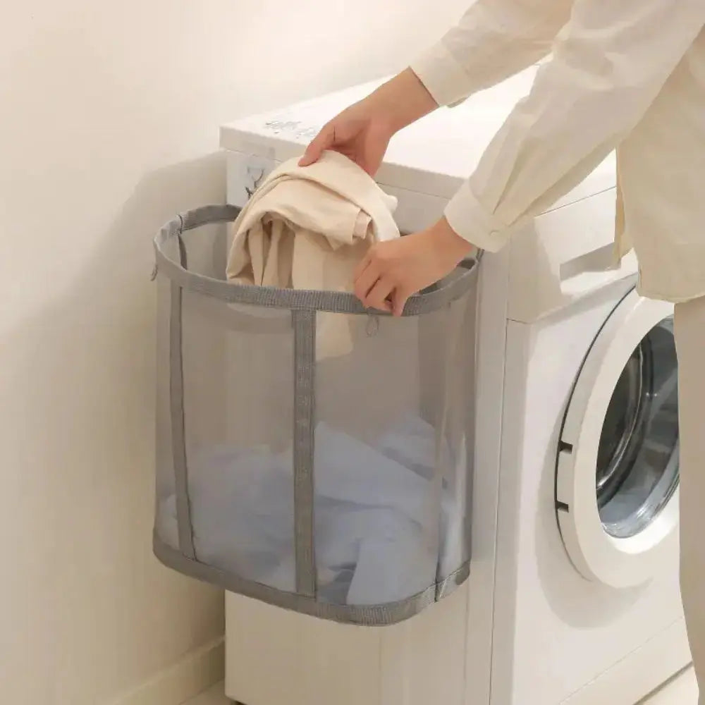 Foldable Mesh Laundry Basket with Handles and Collapsible Structure for Home and Travel Use