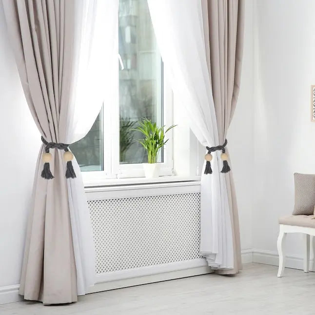 Wooden Bead Tassel Curtain Tie Back Set with Magnetic Closure for Home Decor