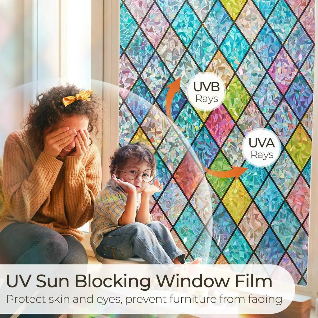 Rainbow Holographic Window Privacy Film with Static Cling Design for Decorative UV Light Blocking
