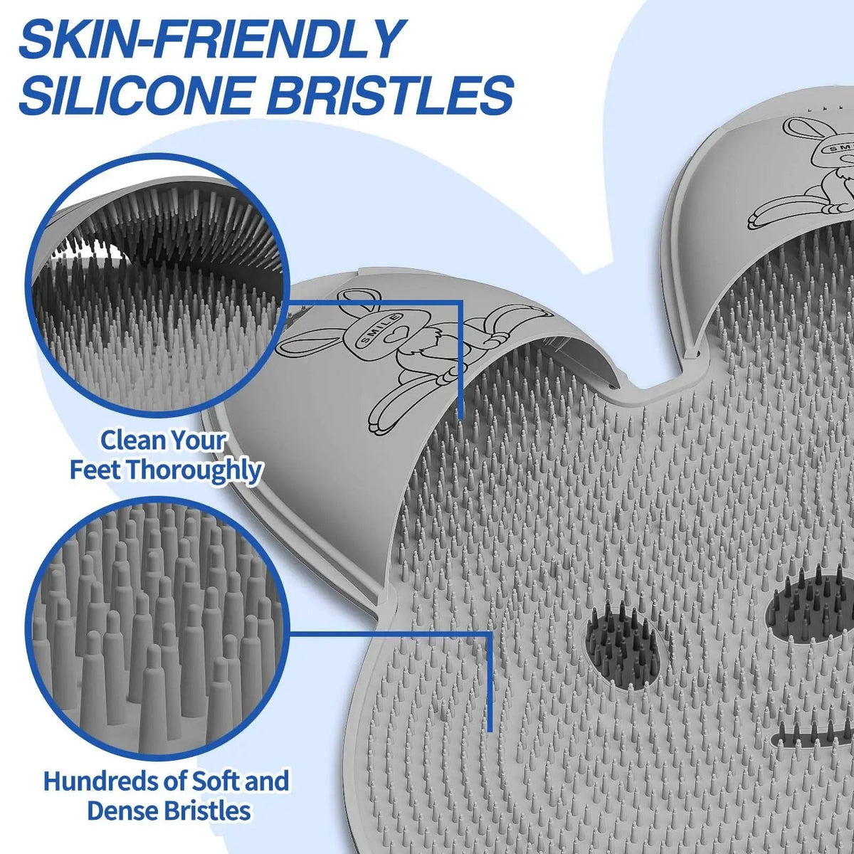 Rabbit Shaped Anti Slip Shower Mat with Suction Cups and Textured Scrub Surface
