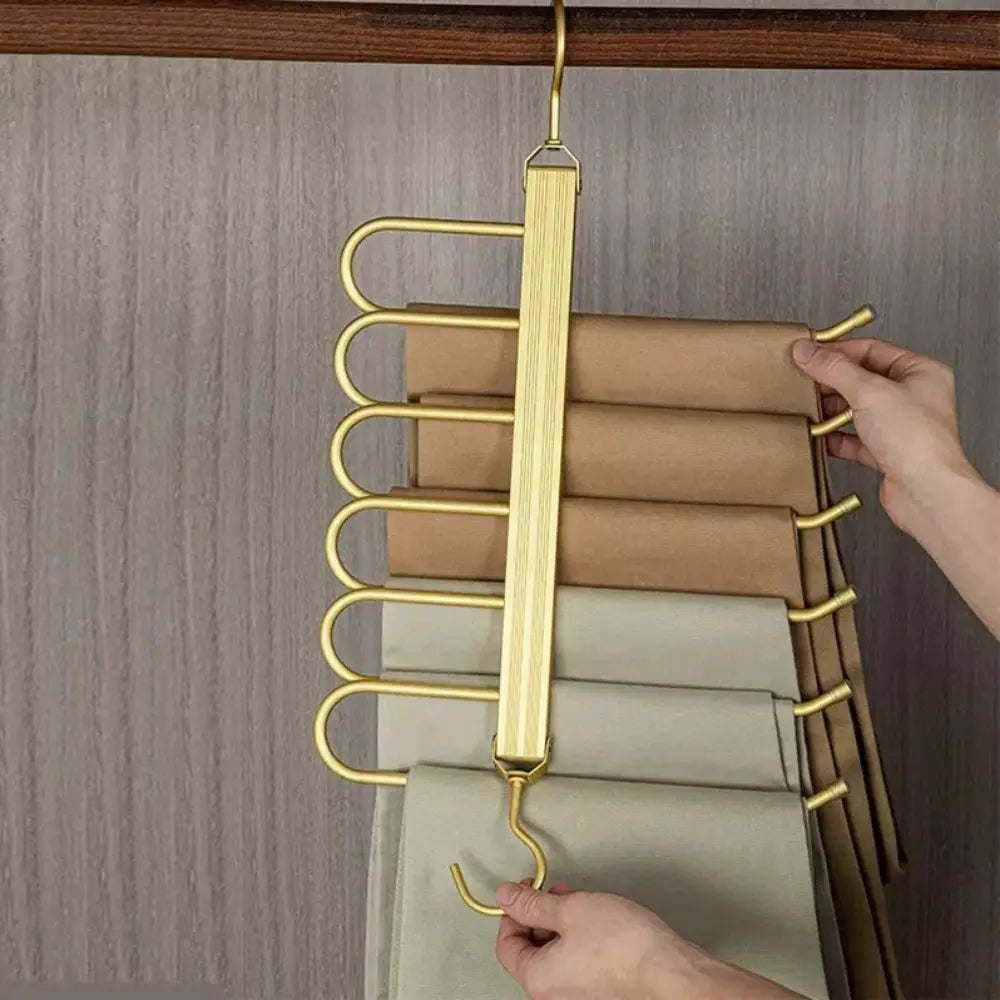 Gold Metal Space Saving Pants Hanger with Foldable Rotating Design for Closet Organization
