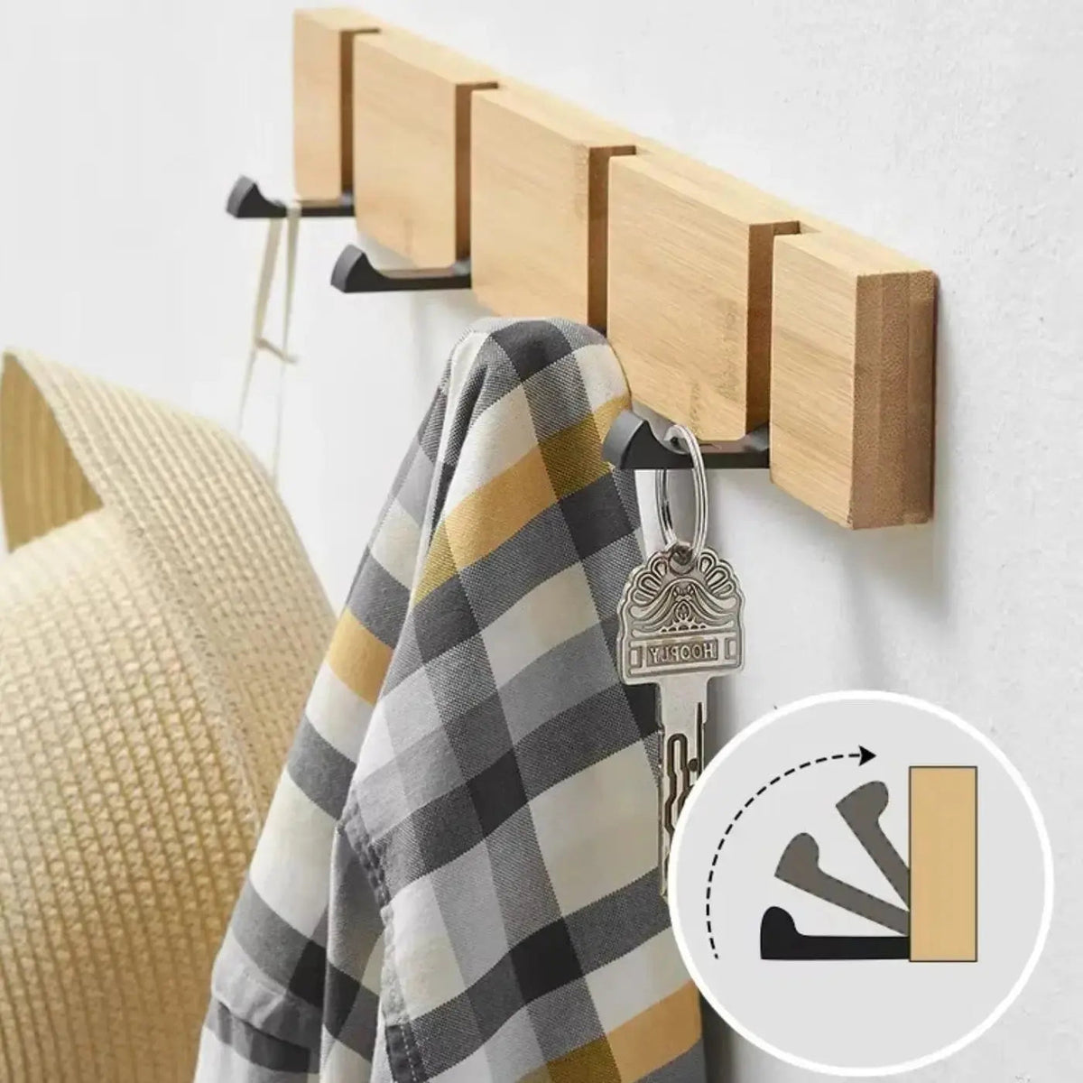 Wooden Wall Mounted Coat Rack with Flip Hooks for Entryway and Home Storage