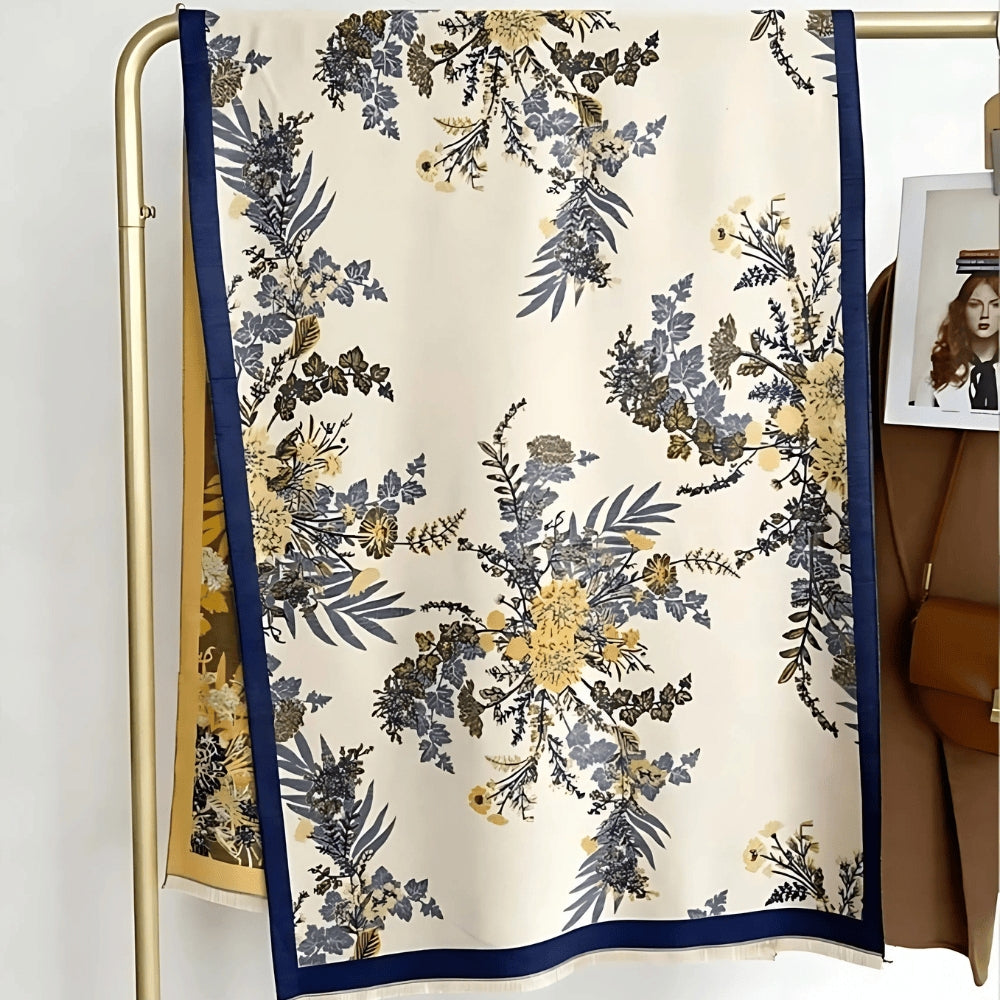 Floral Double-Sided Cashmere-Feel Winter Scarf with Fringe Detail for Winter Layering