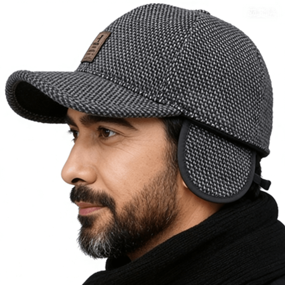 Retro Wool Winter Hat with Ear Covers and Adjustable Baseball Cap Design for Cold Weather