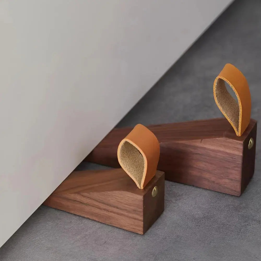 Solid Wood Door Stopper with Non Slip Base and Metal Top for Home Use