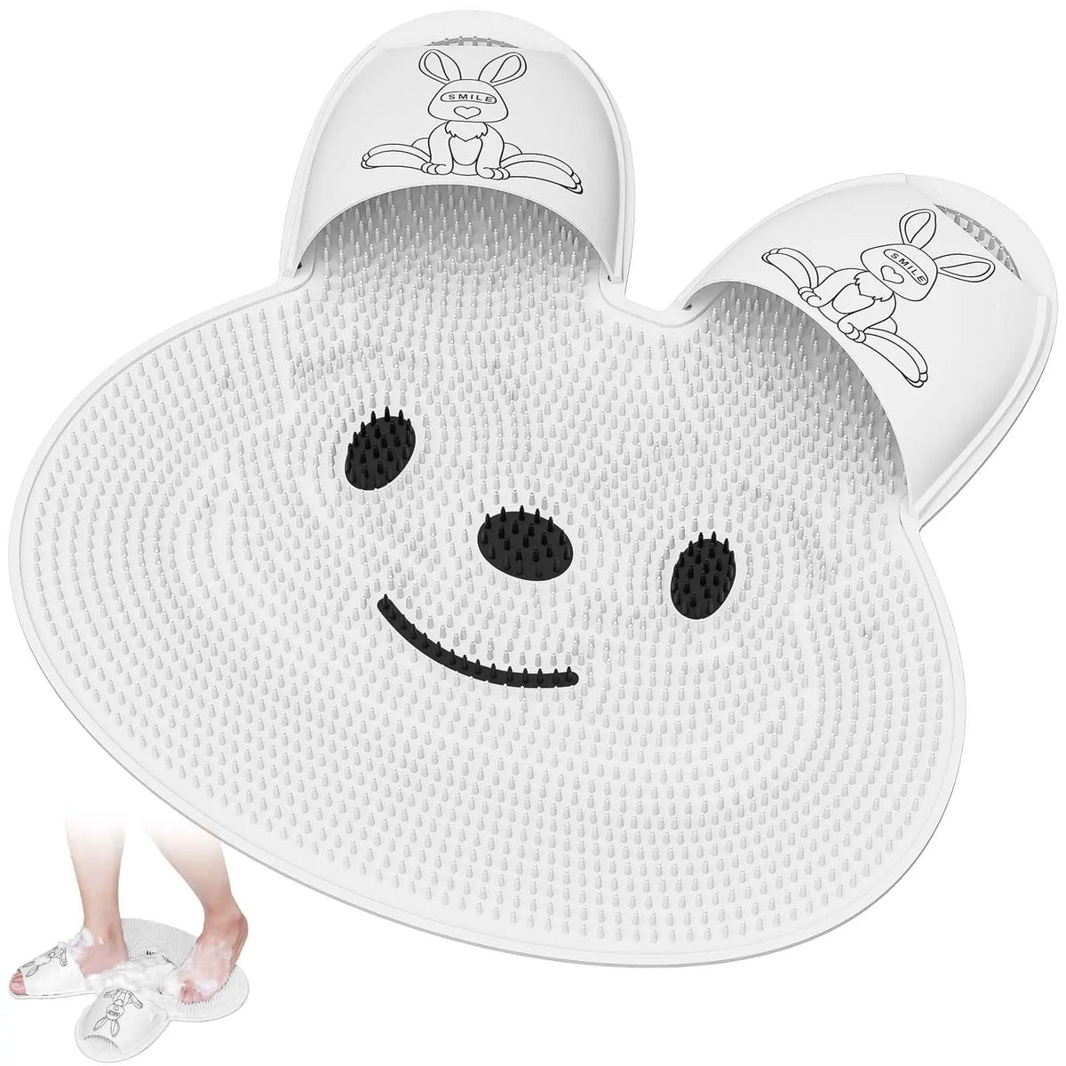 Rabbit Shaped Anti Slip Shower Mat with Suction Cups and Textured Scrub Surface