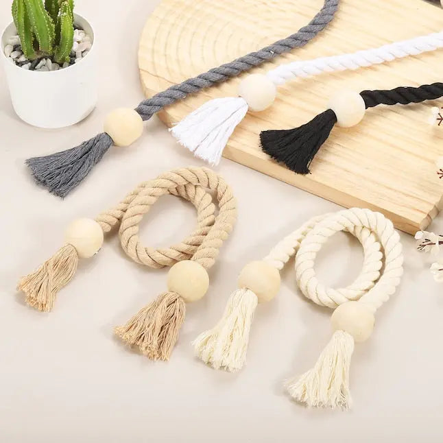 Wooden Bead Tassel Curtain Tie Back Set with Magnetic Closure for Home Decor