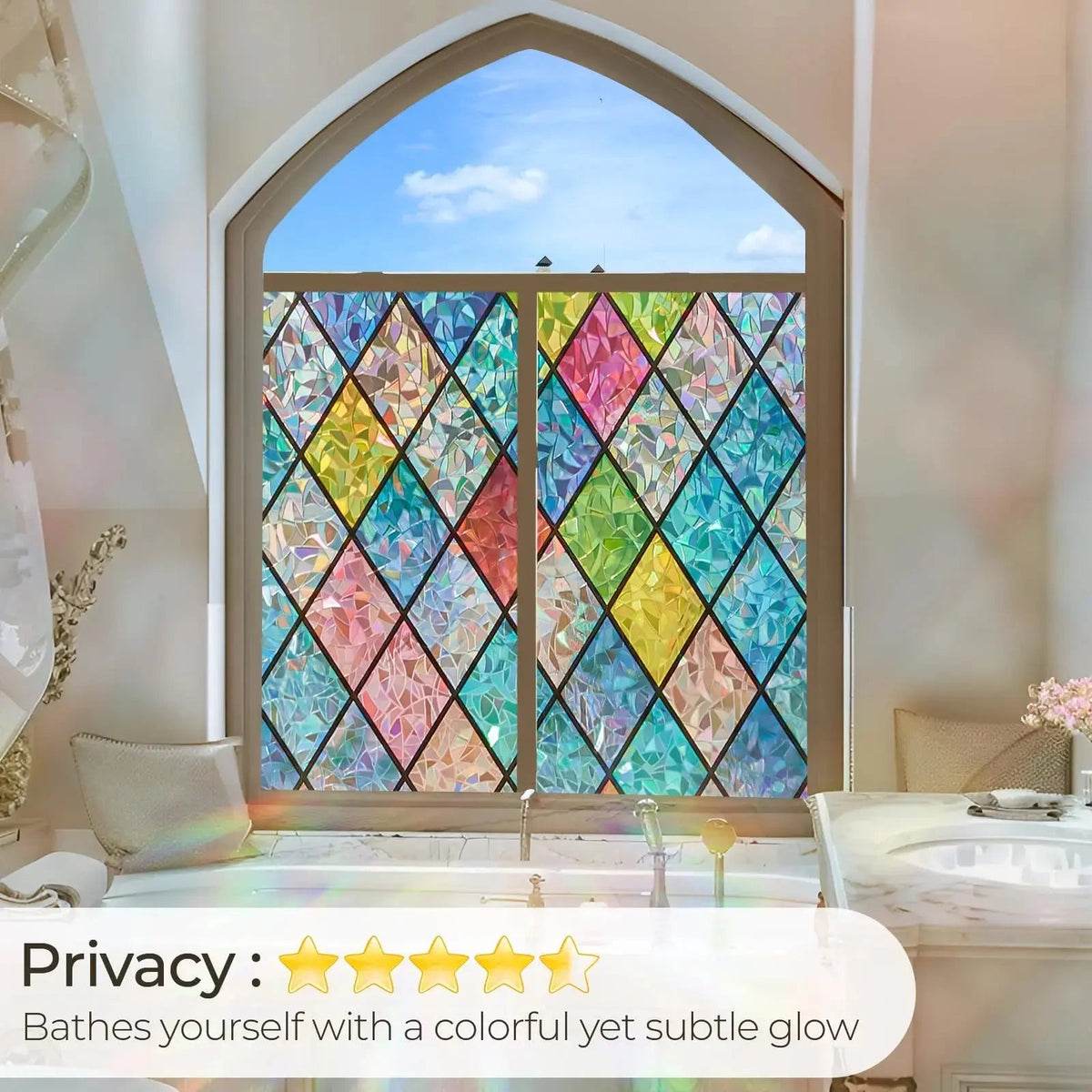 Rainbow Holographic Window Privacy Film with Static Cling Design for Decorative UV Light Blocking