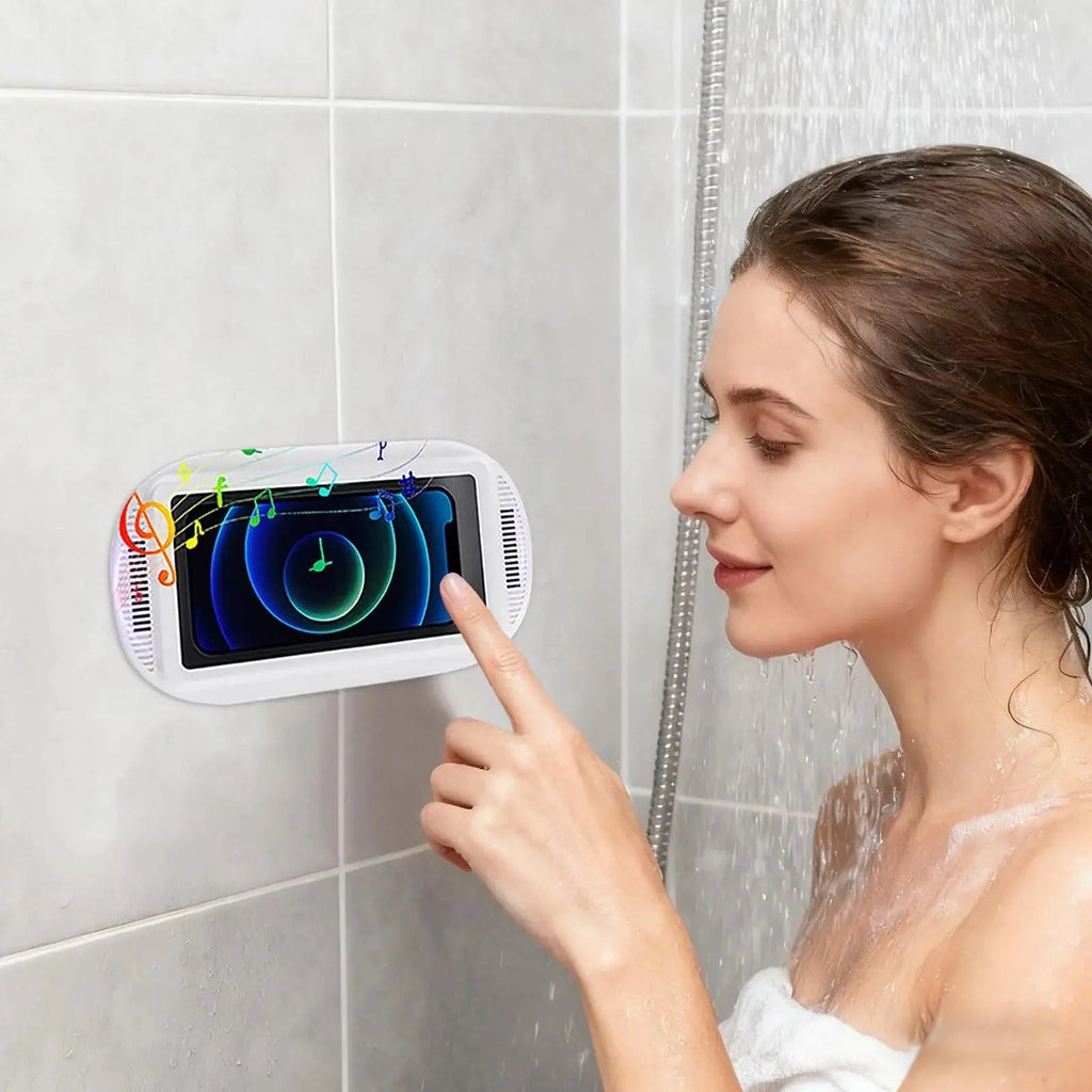 Waterproof Shower Phone Holder with Adjustable Rotation and Wall Mount for Bathroom Use