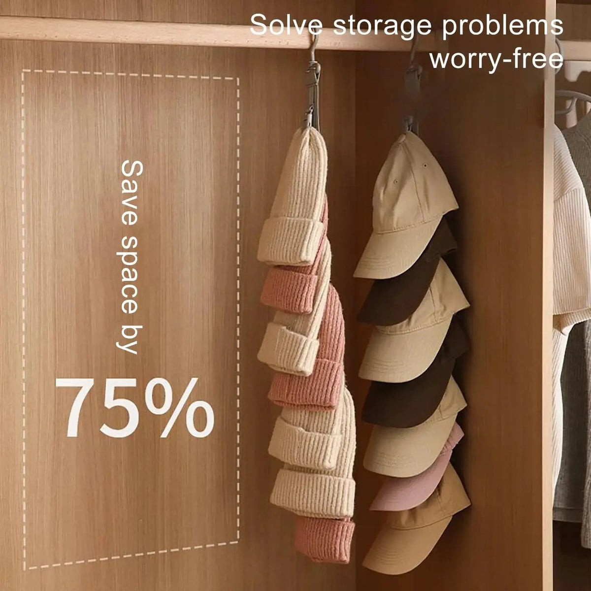 Baseball Cap Organizer Rack with 8 Clip Hanger Design for Door and Closet Organization