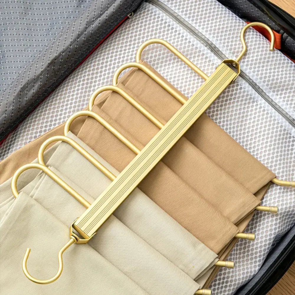 Gold Metal Space Saving Pants Hanger with Foldable Rotating Design for Closet Organization