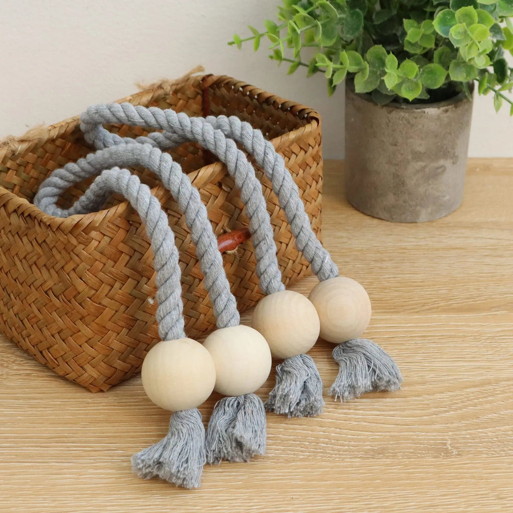 Wooden Bead Tassel Curtain Tie Back Set with Magnetic Closure for Home Decor