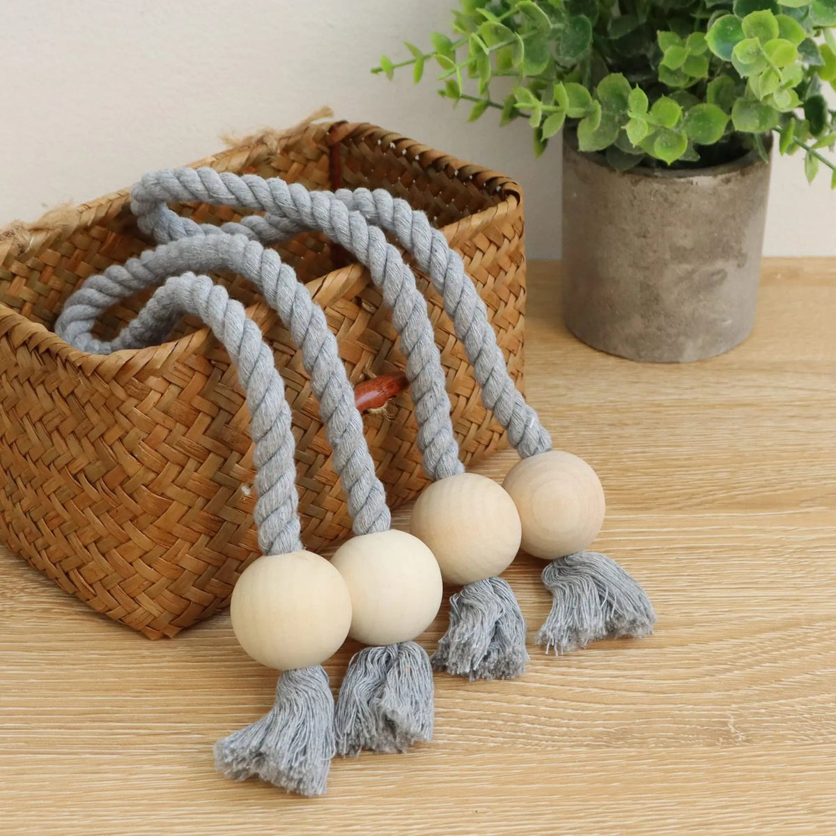 Wooden Bead Tassel Curtain Tie Back Set with Magnetic Closure for Home Decor